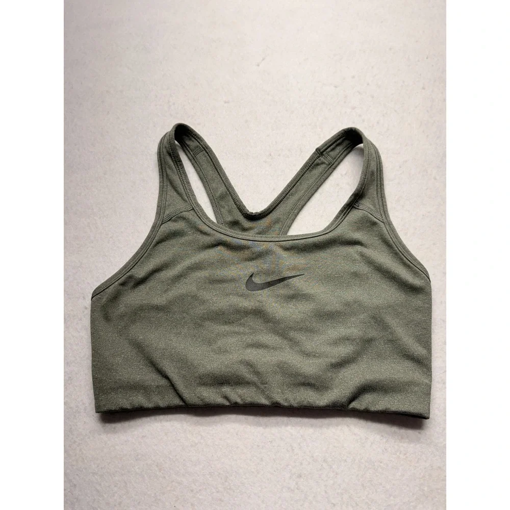 Nike Sports Bra Womens Small Gray Dri-FIT Racerback Running Swoosh Logo Workout